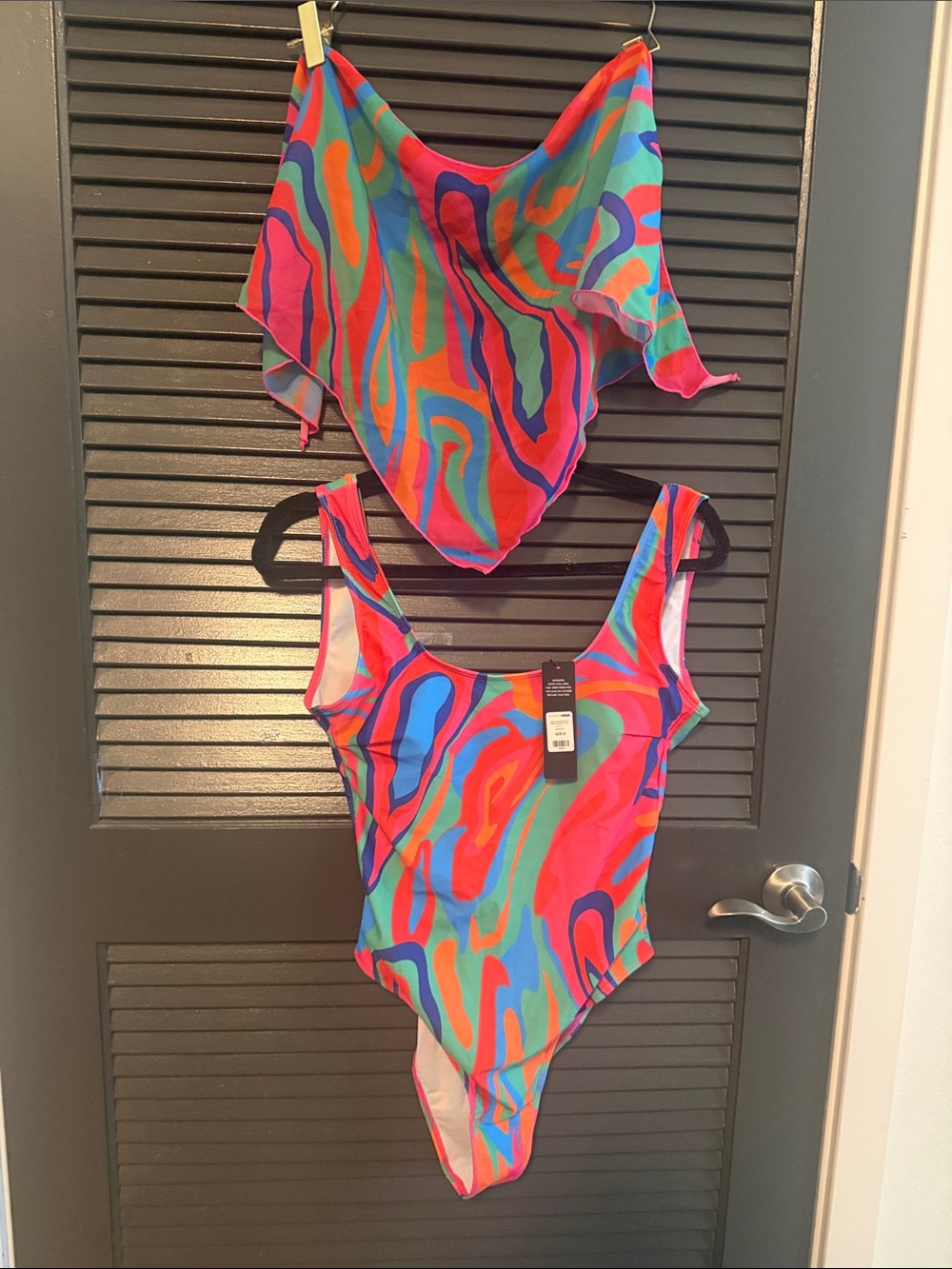 Fashion Nova Multicolor Retro Swirl One-Piece Swim with Matching Cover